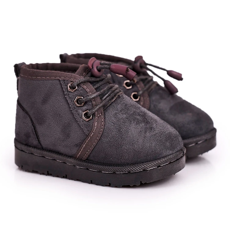 Bottes De Neige à Lacets Pour Enfants Réchauffées Avec Fourrure Grey Hunter Gris – Image 5