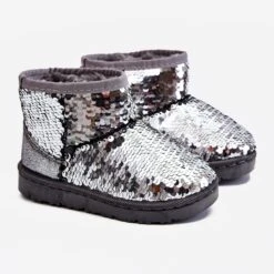 Bottes De Neige Argentées Chaudes Pour Jeunes Enfants Sequins Shard ['gris-noir'] Gris