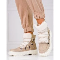 Bottes De Neige Beiges Pour Dames Avec Un Manteau En Peau De Mouton Shelovet