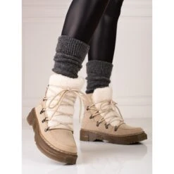 Bottes De Neige Beiges Pour Femmes Avec Peau De Mouton Shelovet