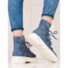 Bottes De Neige Bleues Pour Dames Avec Un Manteau En Peau De Mouton Shelovet