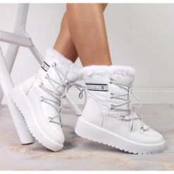 Bottes De Neige Chaudes Pour Femmes à Lacets Filippo Blanches