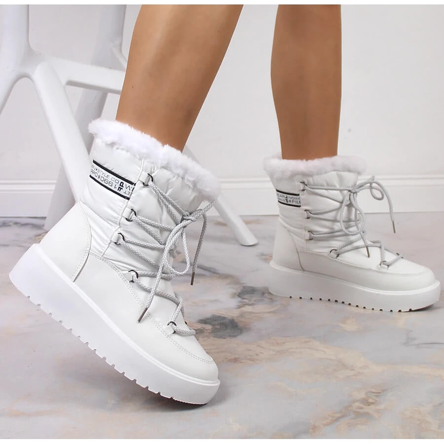 Bottes De Neige Chaudes Pour Femmes à Lacets Filippo Blanches – Image 2