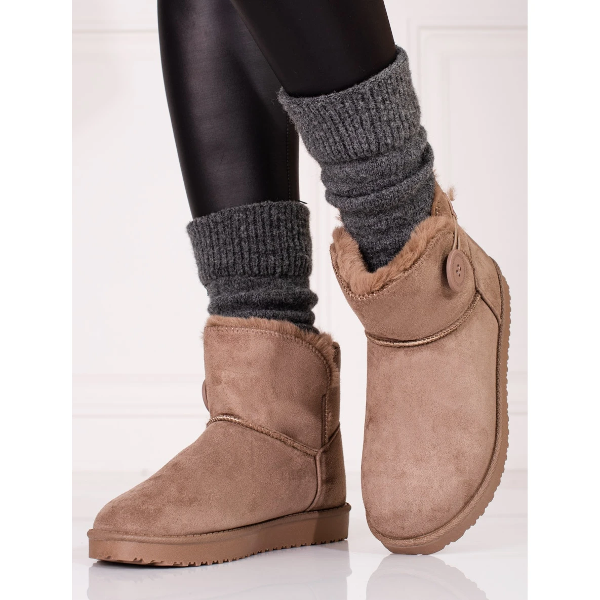 Bottes De Neige Chaudes Pour Femmes Shelovet Marron Avec Un Bouton Brun