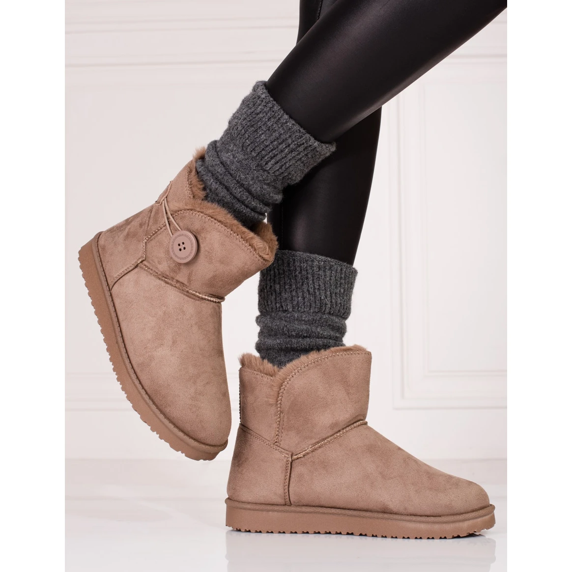 Bottes De Neige Chaudes Pour Femmes Shelovet Marron Avec Un Bouton Brun – Image 2