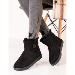 Bottes De Neige Chaudes Pour Femmes Shelovet Noires Avec Un Bouton Le Noir