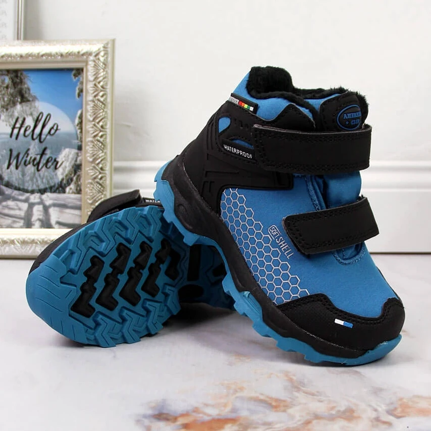 Bottes De Neige De Trekking Imperméables à Velcro Bleues American Club Le Noir – Image 2