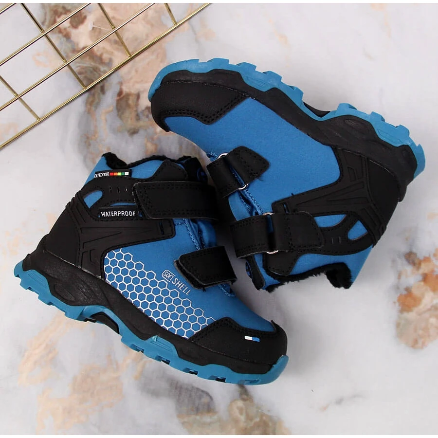 Bottes De Neige De Trekking Imperméables à Velcro Bleues American Club Le Noir – Image 3