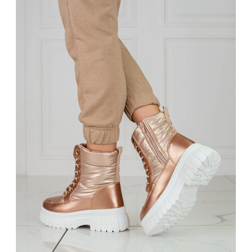 Bottes De Neige Dorées Pour Femme Avec Laçage Shelovet D'or