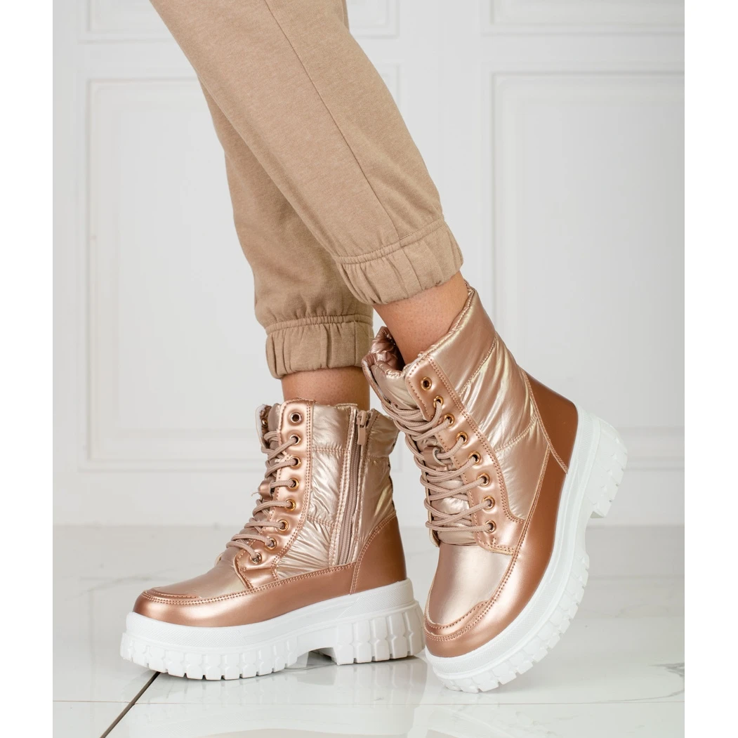 Bottes De Neige Dorées Pour Femme Avec Laçage Shelovet D'or – Image 2