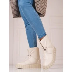 Bottes De Neige En Cuir Shelovet Pour Femmes Avec Une Trépointe Beige