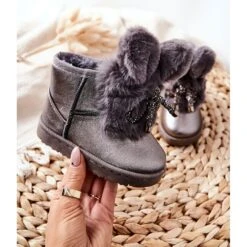 Bottes De Neige Enfant Avec Fourrure Avec Oreilles Lapin Gris Brun Argent