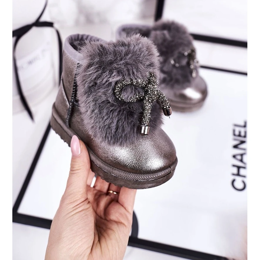 Bottes De Neige Enfant Avec Fourrure Gris Foncé Aurora