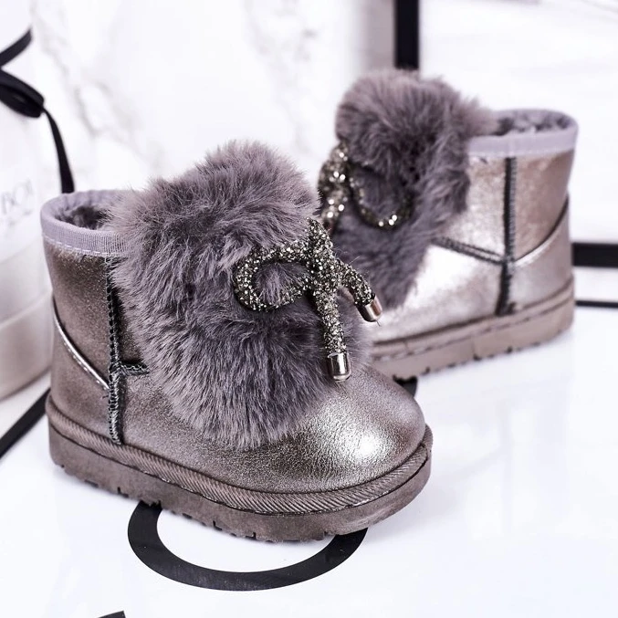 Bottes De Neige Enfant Avec Fourrure Gris Foncé Aurora – Image 2
