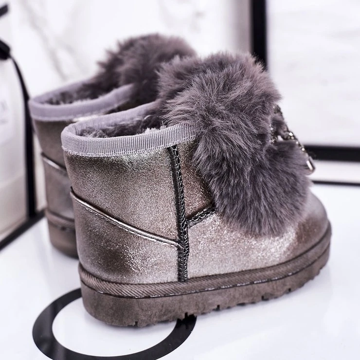 Bottes De Neige Enfant Avec Fourrure Gris Foncé Aurora – Image 3