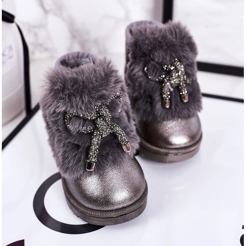 Bottes De Neige Enfant Avec Fourrure Gris Foncé Aurora – Image 4