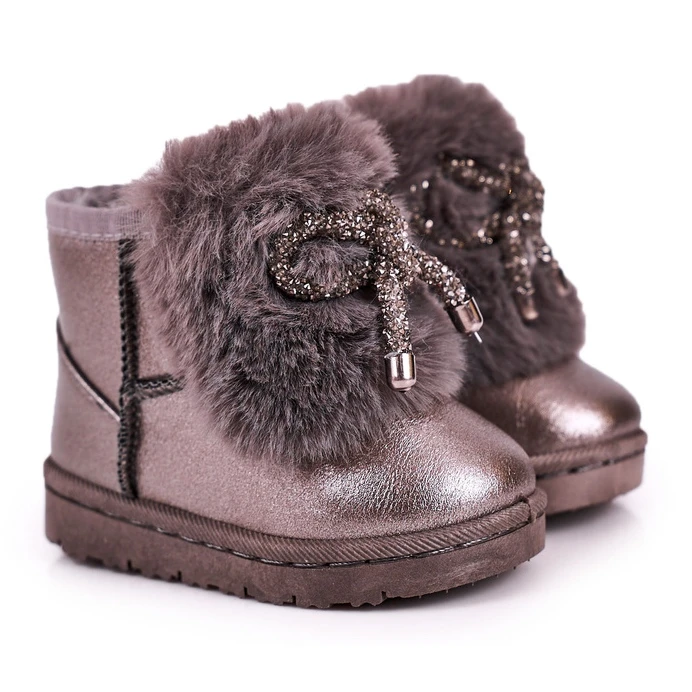 Bottes De Neige Enfant Avec Fourrure Gris Foncé Aurora – Image 5