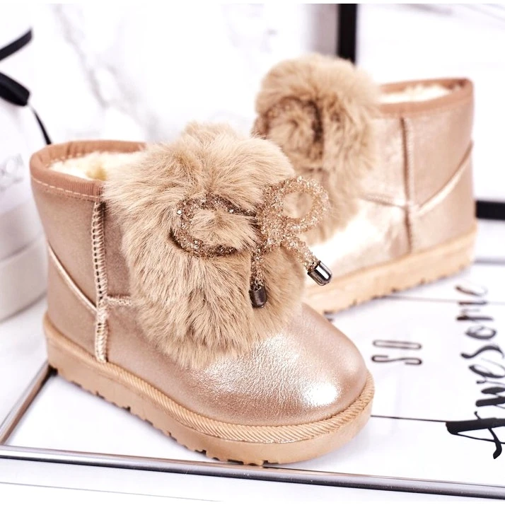 Bottes De Neige Enfant Avec Fourrure Or Rose Aurora D'or – Image 4