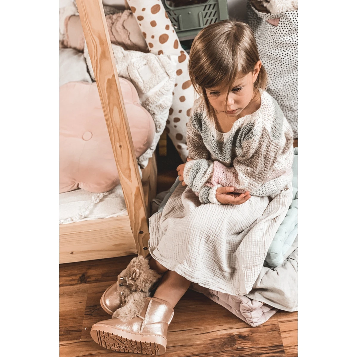 Bottes De Neige Enfant Avec Fourrure Or Rose Aurora D'or – Image 5