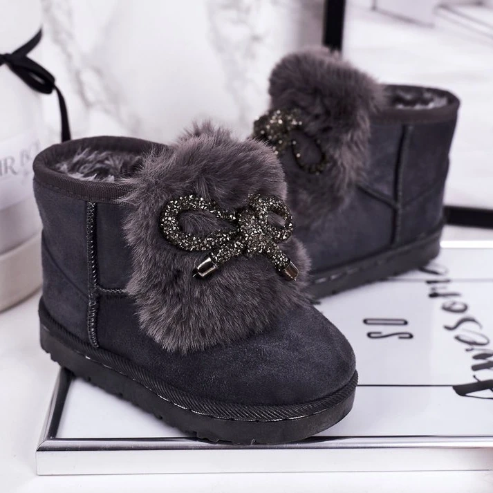 Bottes De Neige Enfant Fourrure Daim Gris Amelia – Image 2