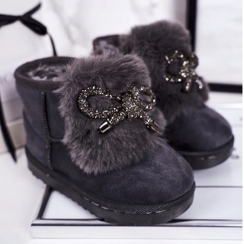 Bottes De Neige Enfant Fourrure Daim Gris Amelia – Image 3
