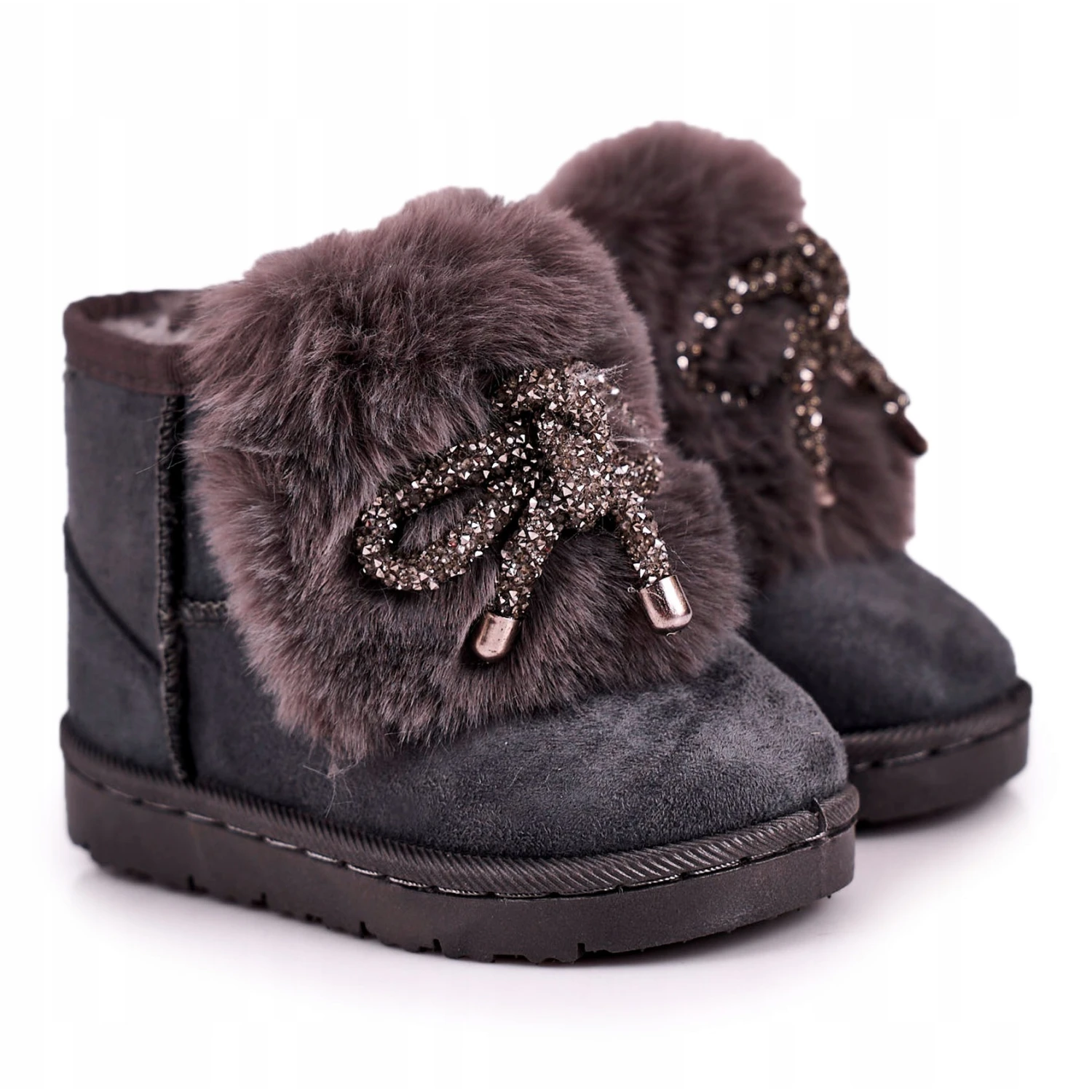 Bottes De Neige Enfant Fourrure Daim Gris Amelia – Image 4