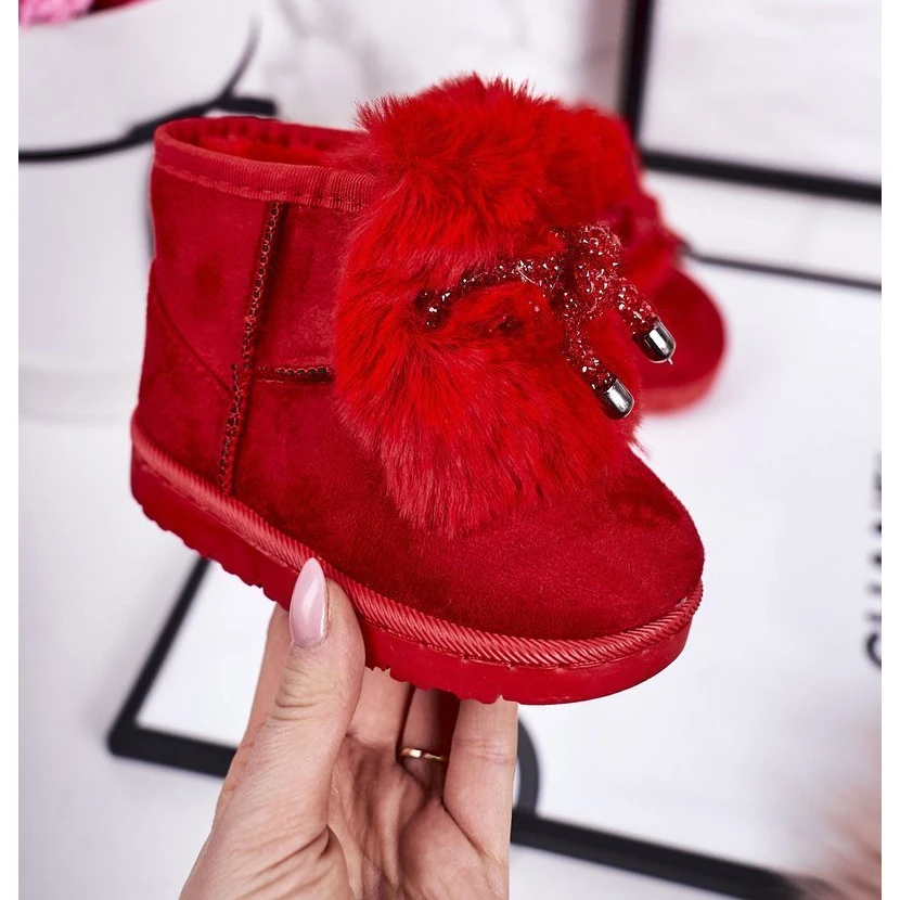 Bottes De Neige Enfant Fourrure Daim Rouge Amelia – Image 2