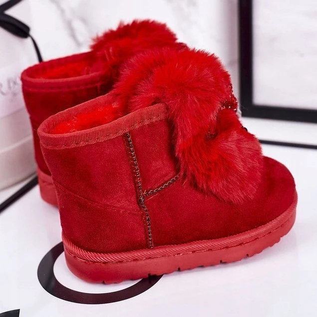 Bottes De Neige Enfant Fourrure Daim Rouge Amelia – Image 3