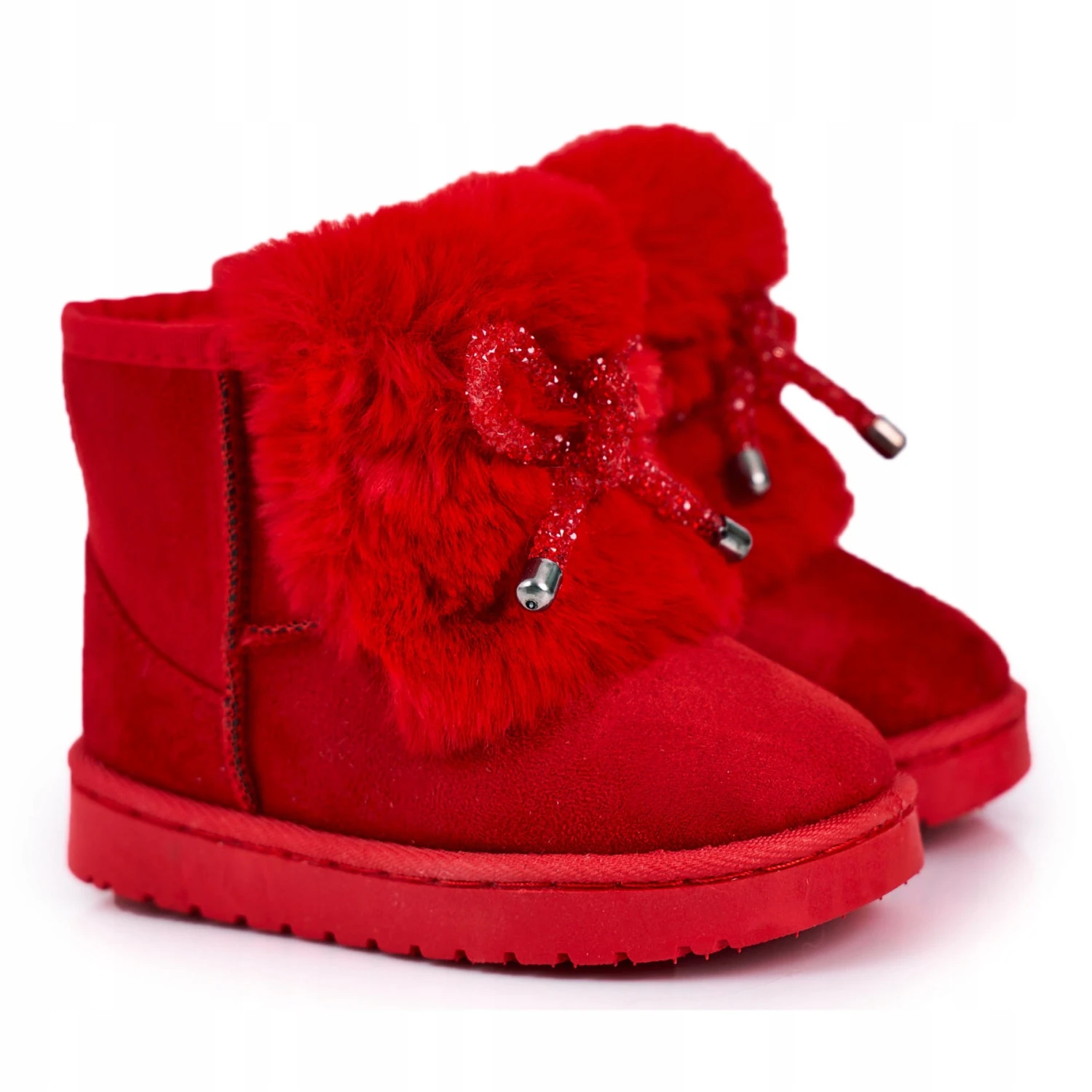 Bottes De Neige Enfant Fourrure Daim Rouge Amelia – Image 4