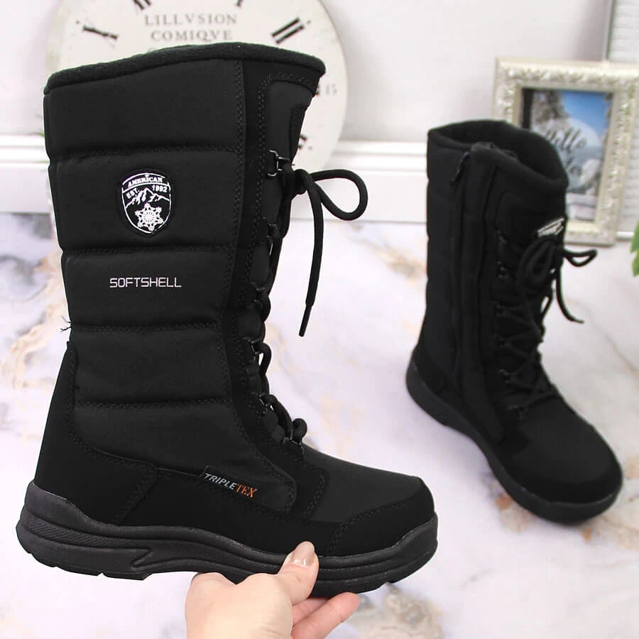 Bottes De Neige Hautes Imperméables Pour Enfants American Club Noires Le Noir