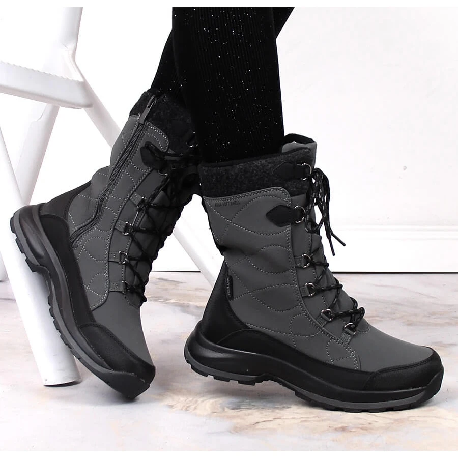 Bottes De Neige Imperméables Grises à Lacets Et à Glissière DK 2105 – Image 5