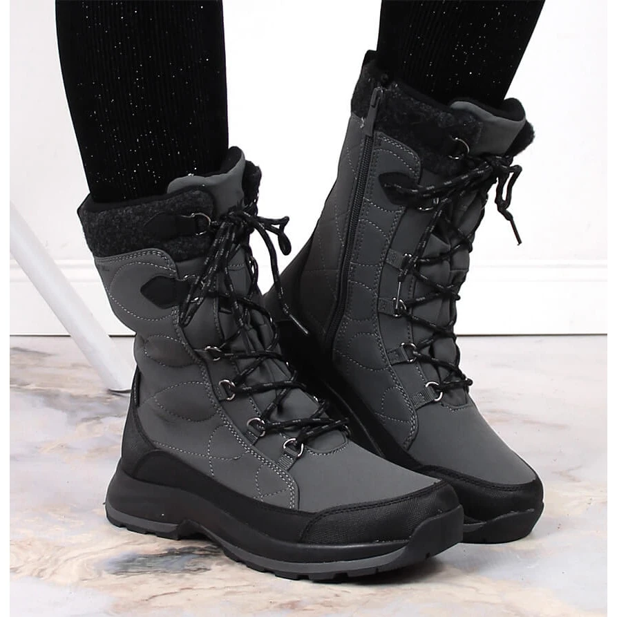 Bottes De Neige Imperméables Grises à Lacets Et à Glissière DK 2105 – Image 7