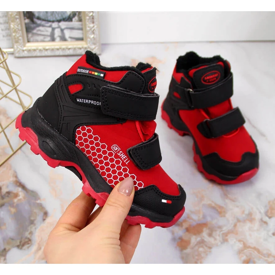 Bottes De Neige Imperméables Pour Enfants Avec Velcro Rouge American Club Le Noir – Image 3
