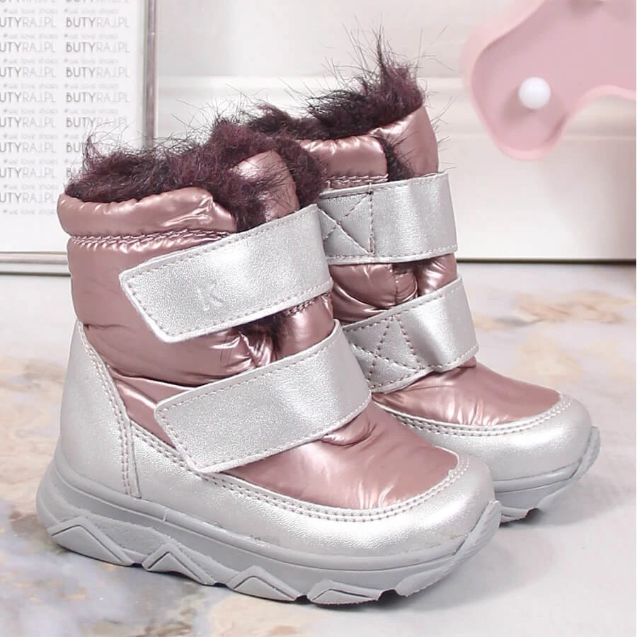 Bottes De Neige Imperméables Pour Filles Avec Membrane Velcro Kornecki 6895 Rose Argent – Image 2