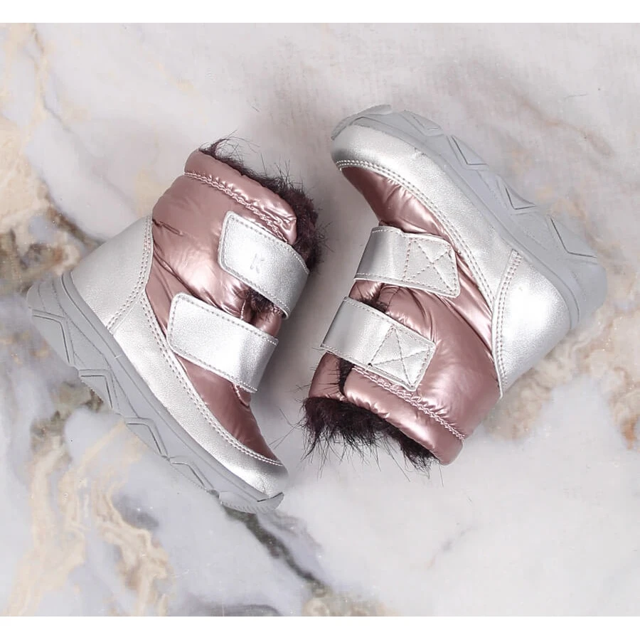 Bottes De Neige Imperméables Pour Filles Avec Membrane Velcro Kornecki 6895 Rose Argent – Image 3