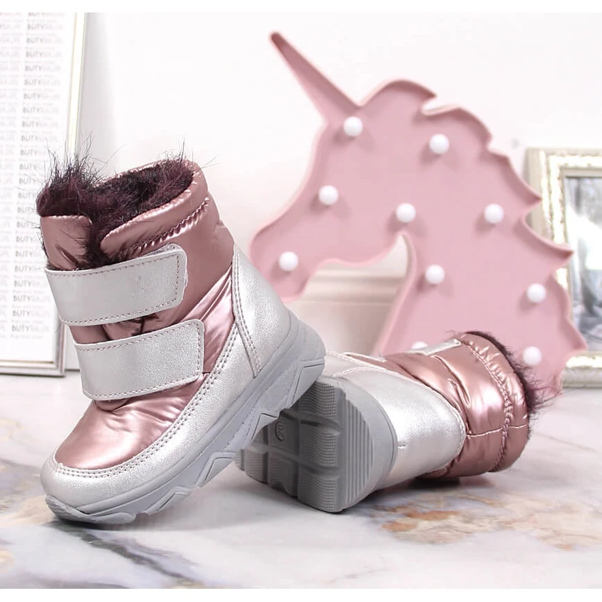 Bottes De Neige Imperméables Pour Filles Avec Membrane Velcro Kornecki 6895 Rose Argent – Image 4