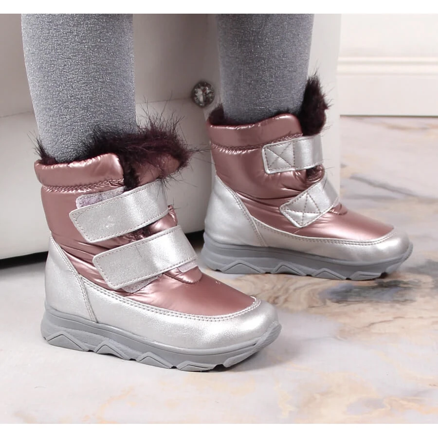 Bottes De Neige Imperméables Pour Filles Avec Membrane Velcro Kornecki 6895 Rose Argent – Image 5