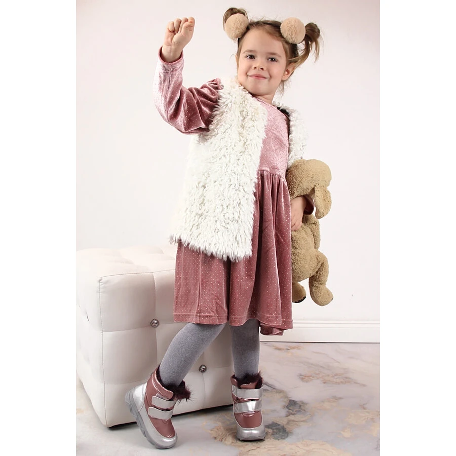 Bottes De Neige Imperméables Pour Filles Avec Membrane Velcro Kornecki 6895 Rose Argent – Image 6