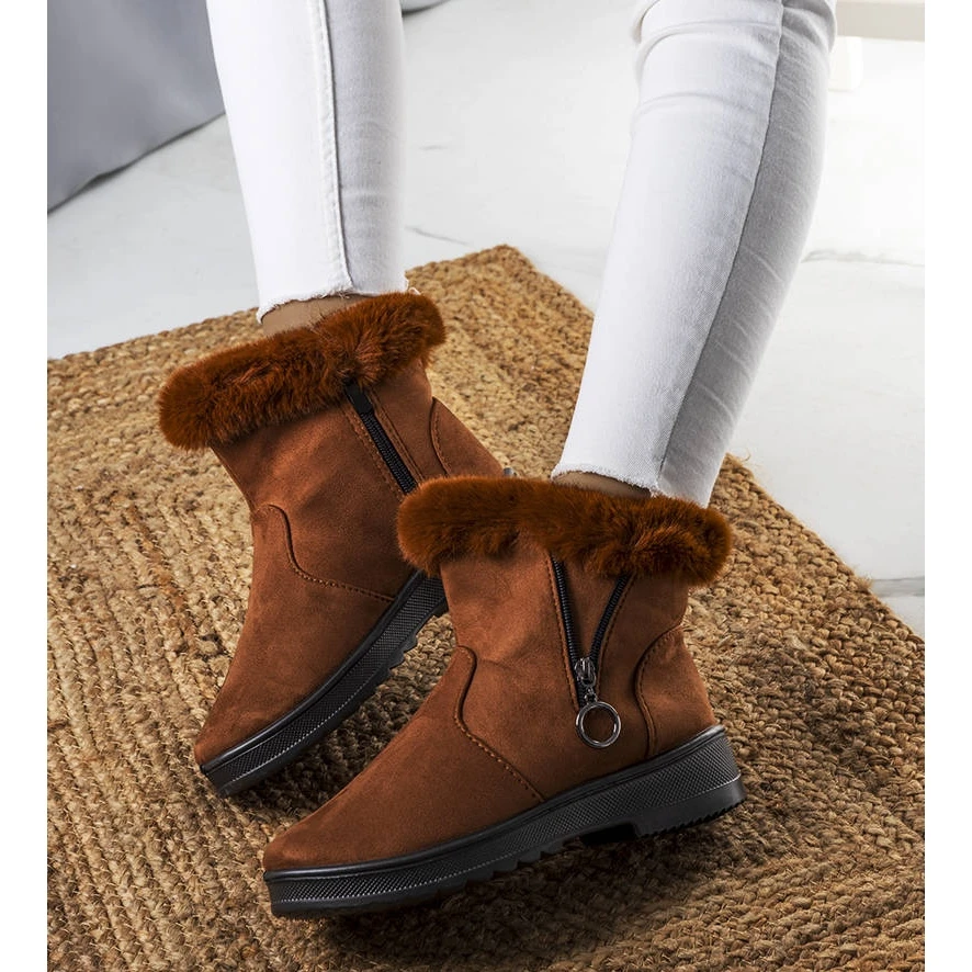 Bottes De Neige Isolées Camel Avec Une Fermeture éclair Katalina Brun
