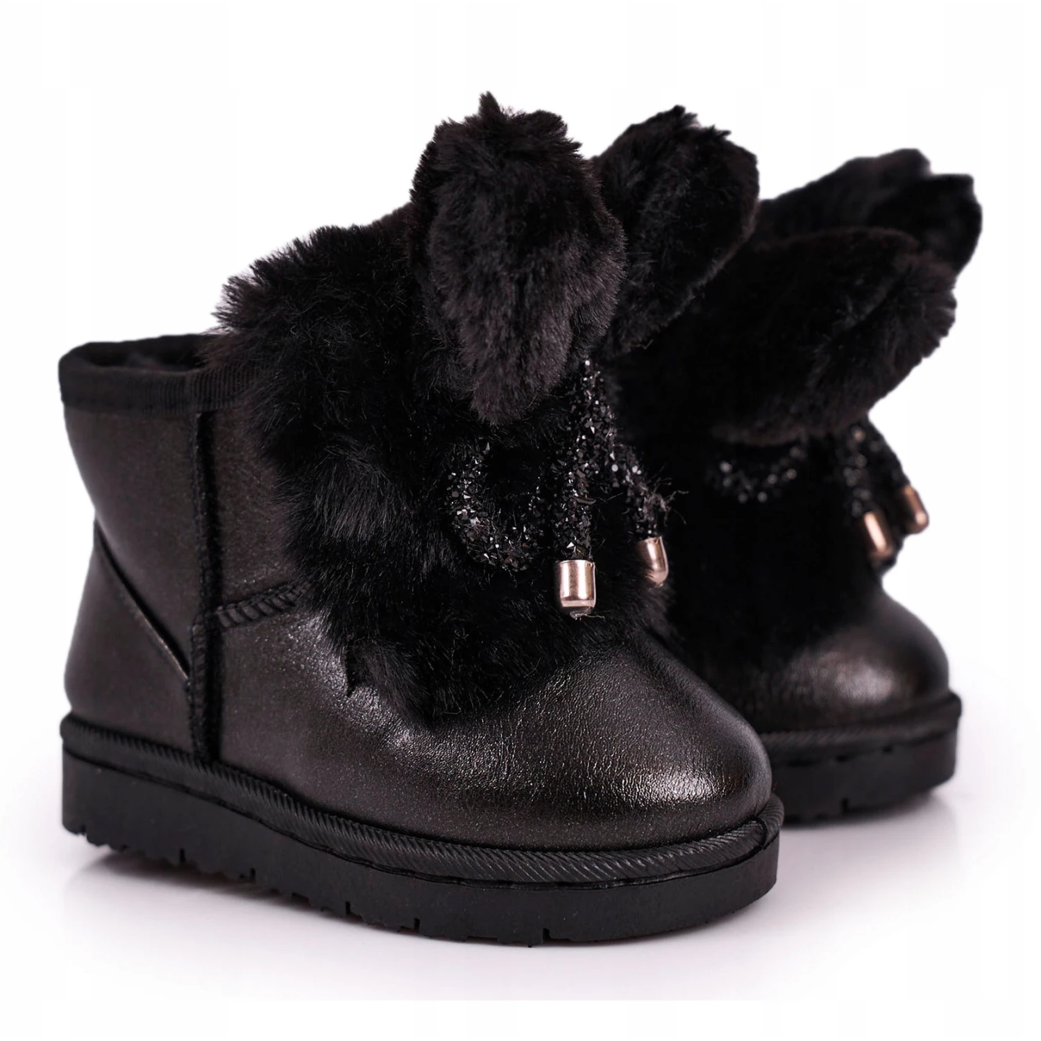 Bottes De Neige Pour Enfants Avec Fourrure Avec Oreilles Lapin Noir Le Noir – Image 4