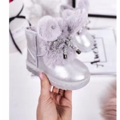 Bottes De Neige Pour Enfants Avec Fourrure Avec Oreilles Silver Bunny Argent