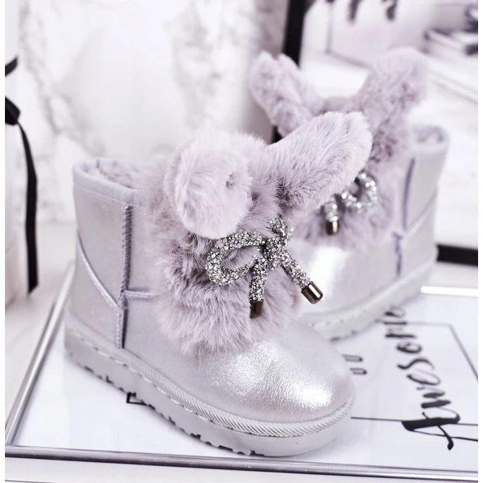 Bottes De Neige Pour Enfants Avec Fourrure Avec Oreilles Silver Bunny Argent – Image 2