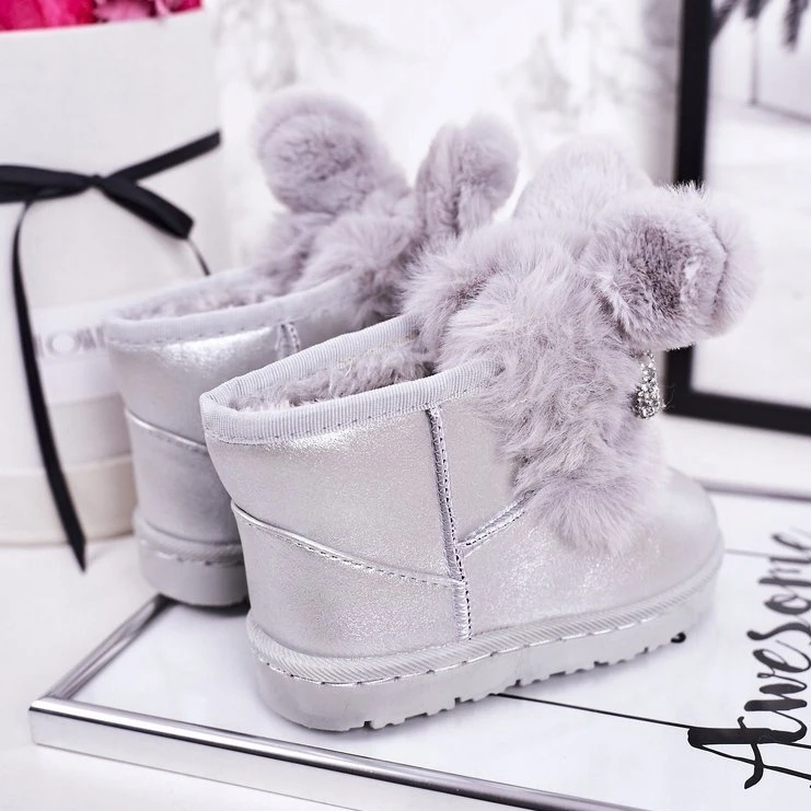 Bottes De Neige Pour Enfants Avec Fourrure Avec Oreilles Silver Bunny Argent – Image 3