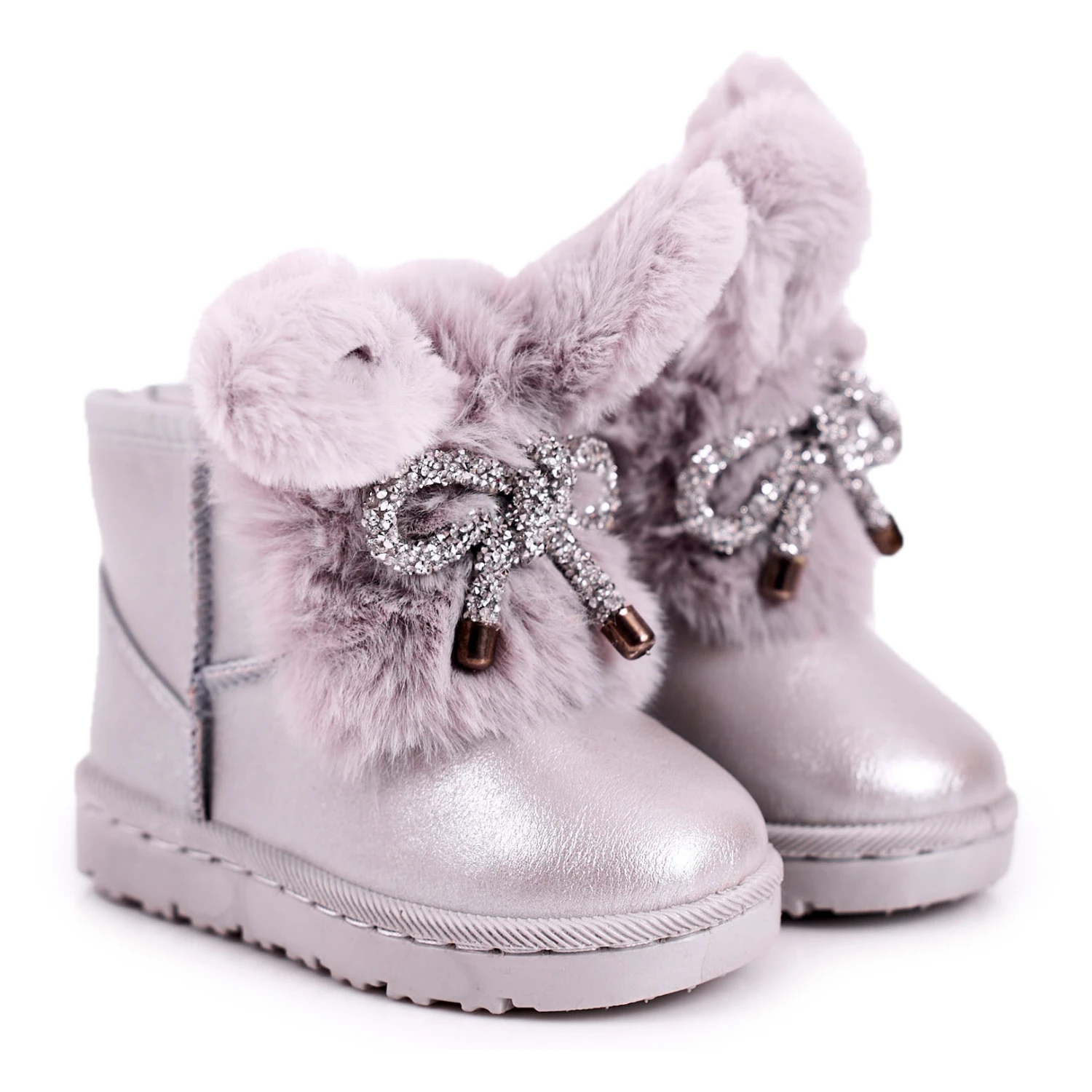 Bottes De Neige Pour Enfants Avec Fourrure Avec Oreilles Silver Bunny Argent – Image 4