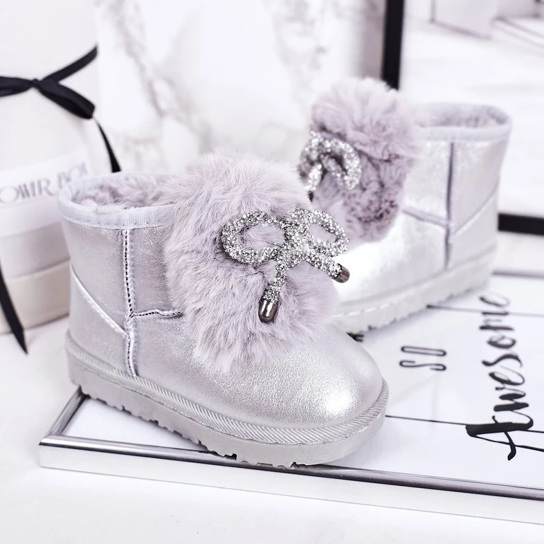 Bottes De Neige Pour Enfants Avec Fourrure Silver Aurora Argent – Image 3