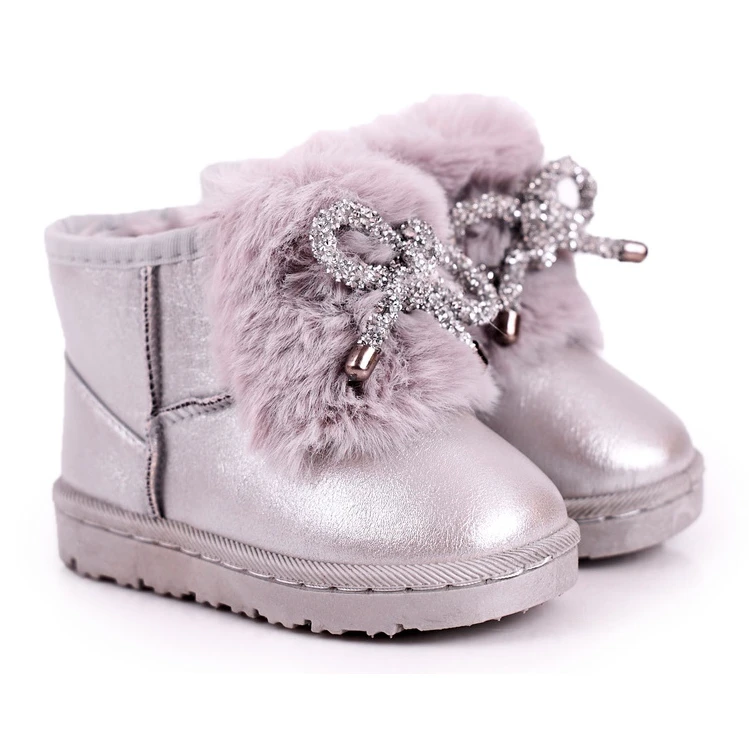 Bottes De Neige Pour Enfants Avec Fourrure Silver Aurora Argent – Image 4
