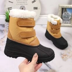 Bottes De Neige Pour Enfants Avec Velcro Isolé Camel Big Star KK374237 Le Noir Jaune