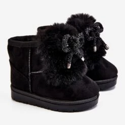 Bottes De Neige Pour Enfants Noires Avec Fourrure En Daim Amelia Le Noir