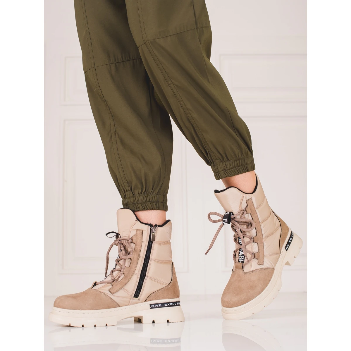 Bottes De Neige Shelovet Ă Lacets Pour Femmes Beige Brun