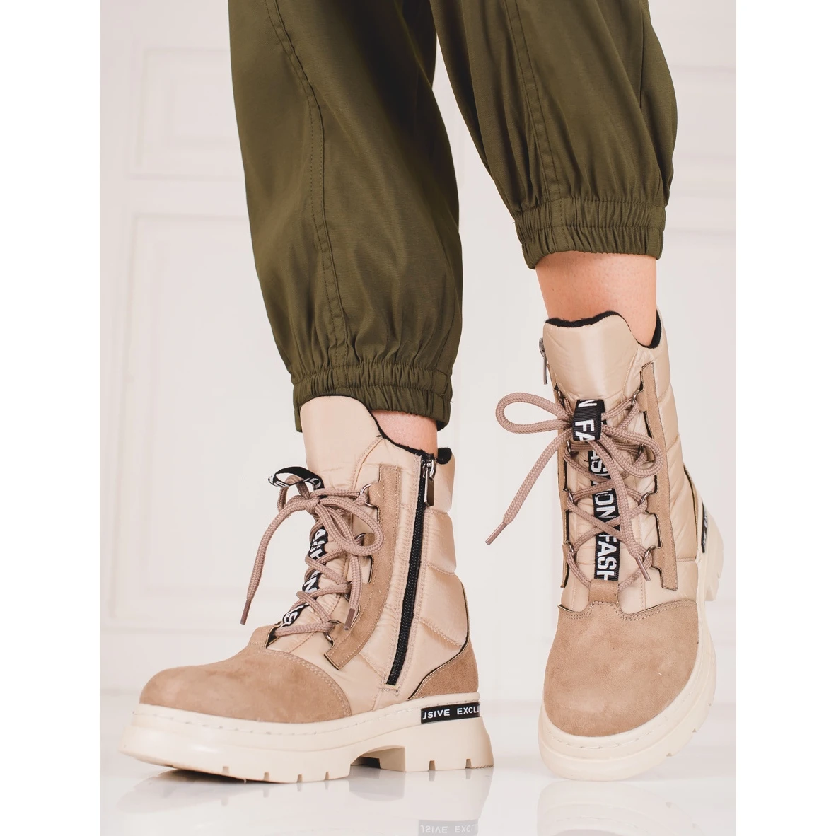Bottes De Neige Shelovet à Lacets Pour Femmes Beige Brun – Image 2
